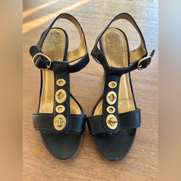 Coach Leather Black Sandals with Gold Detail - Picture 3 of 4